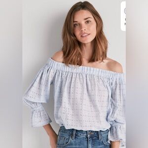 Lucky Brand Eyelet Off Shoulder Light Blue Blouse